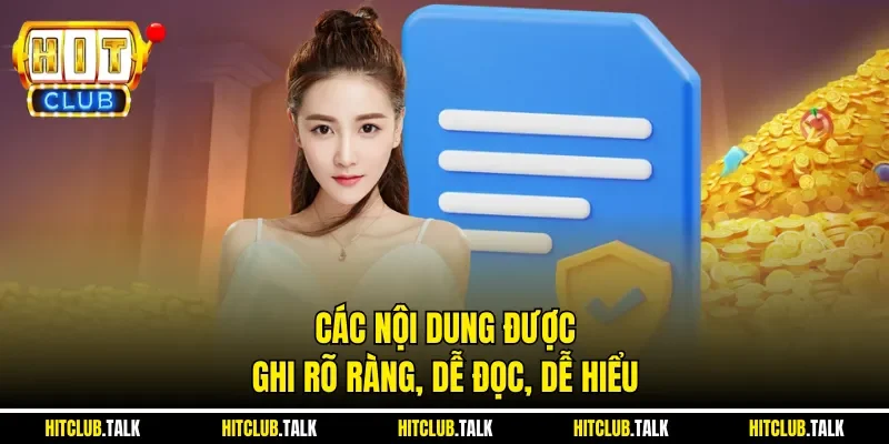 Các nội dung được ghi rõ ràng, dễ đọc, dễ hiểu